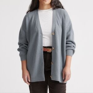 Quince Mongolian Cashmere Oversized Boyfriend Cardigan Sweater Dusty Blue Med